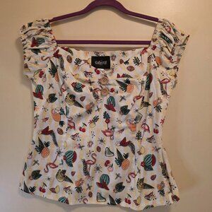 Collectif Delores Tropical Flamingo Fruit Top 2XL